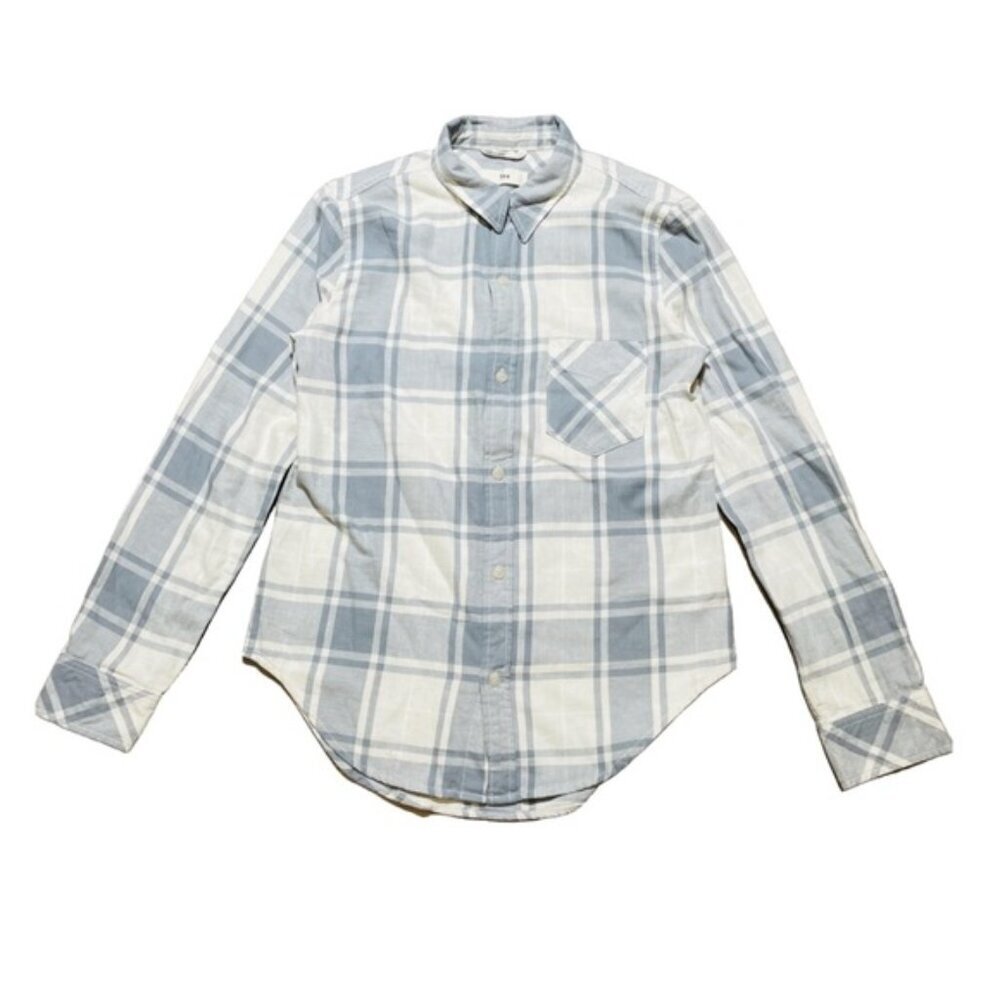 TNA Aritzia Boyfriend Blue White Plaid Flannel Shirt S Cabincore Western
